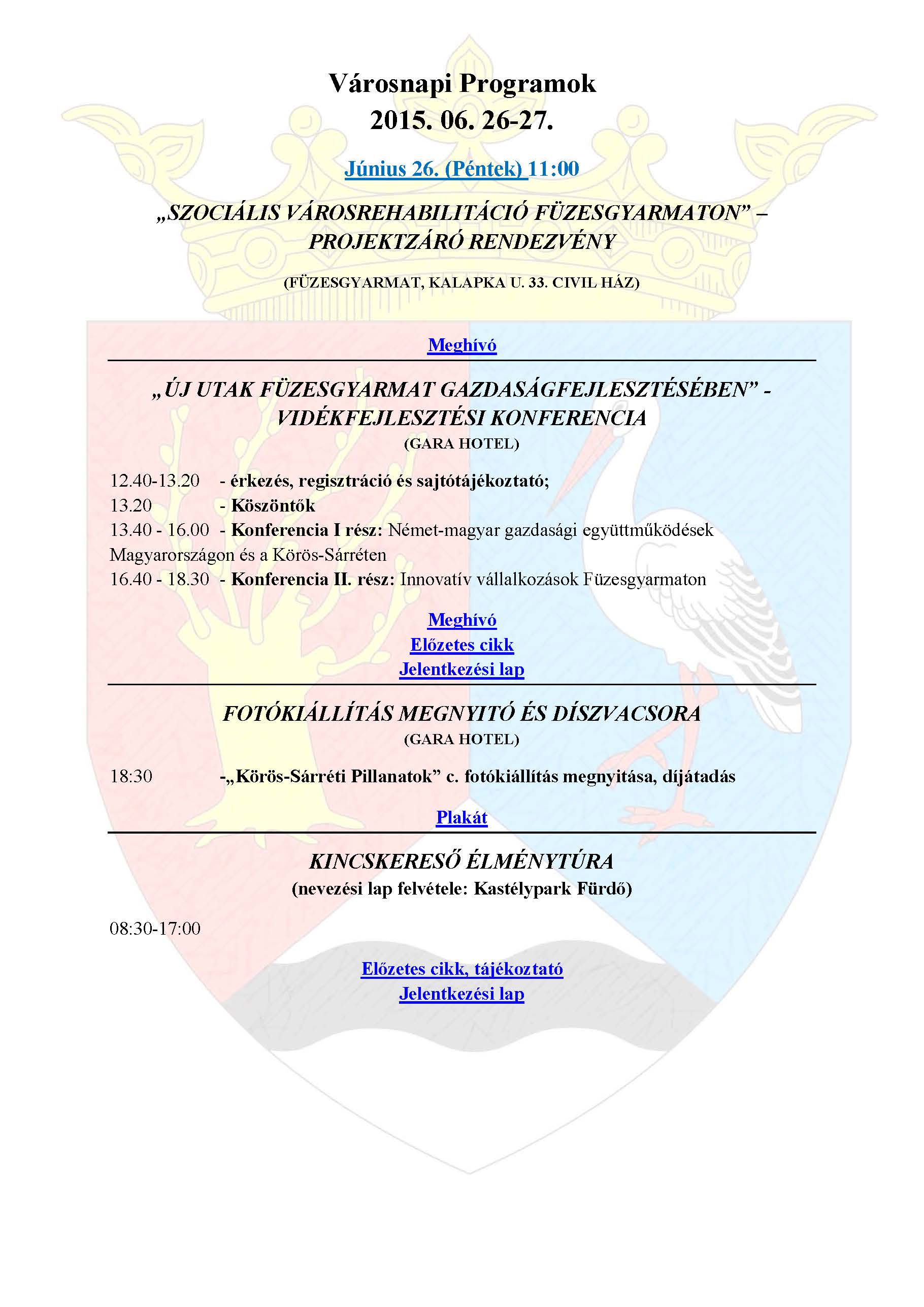 Városnapi Programok 2015.06.26-27.